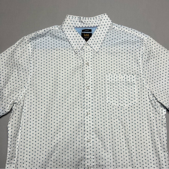 Lee Shirt Mens White Stretch Regular Fit Button Up Short Sleeve Size XL - Picture 2 of 9
